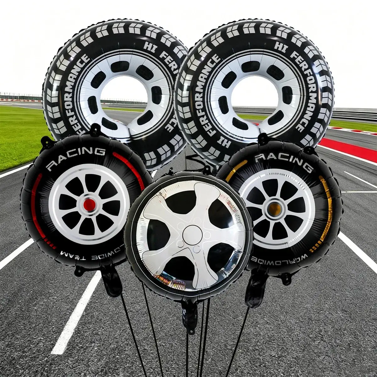 6pcs Tire-Shaped Balloons for Race Car Birthday Party Decorations, Unique Designs for Kids' Parties, Fun Accessories for Celebrations