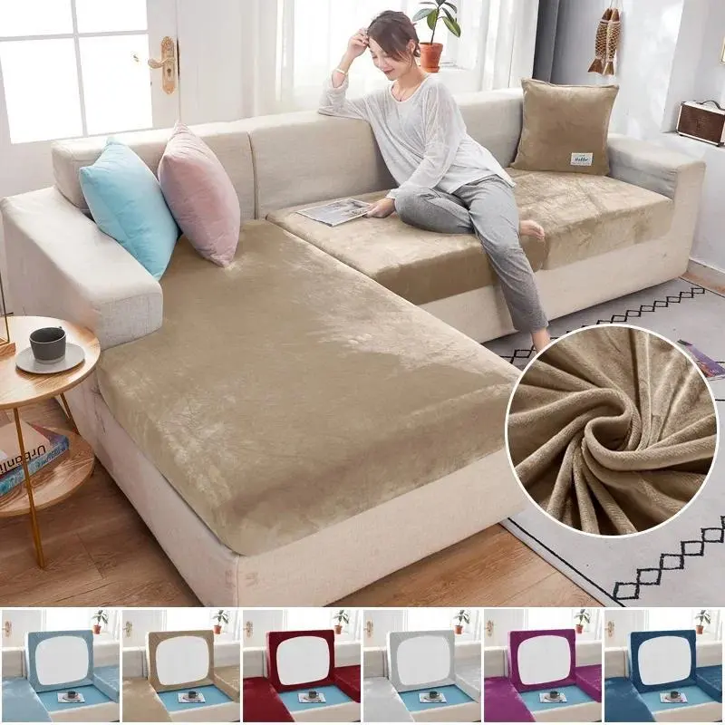 Elastic Velvet Sofa Seat Cushion Covers, Luxury Slipcovers for Living Room, Chaise Lounge, L-Shape Corner Furniture - Do Not Dry Clean