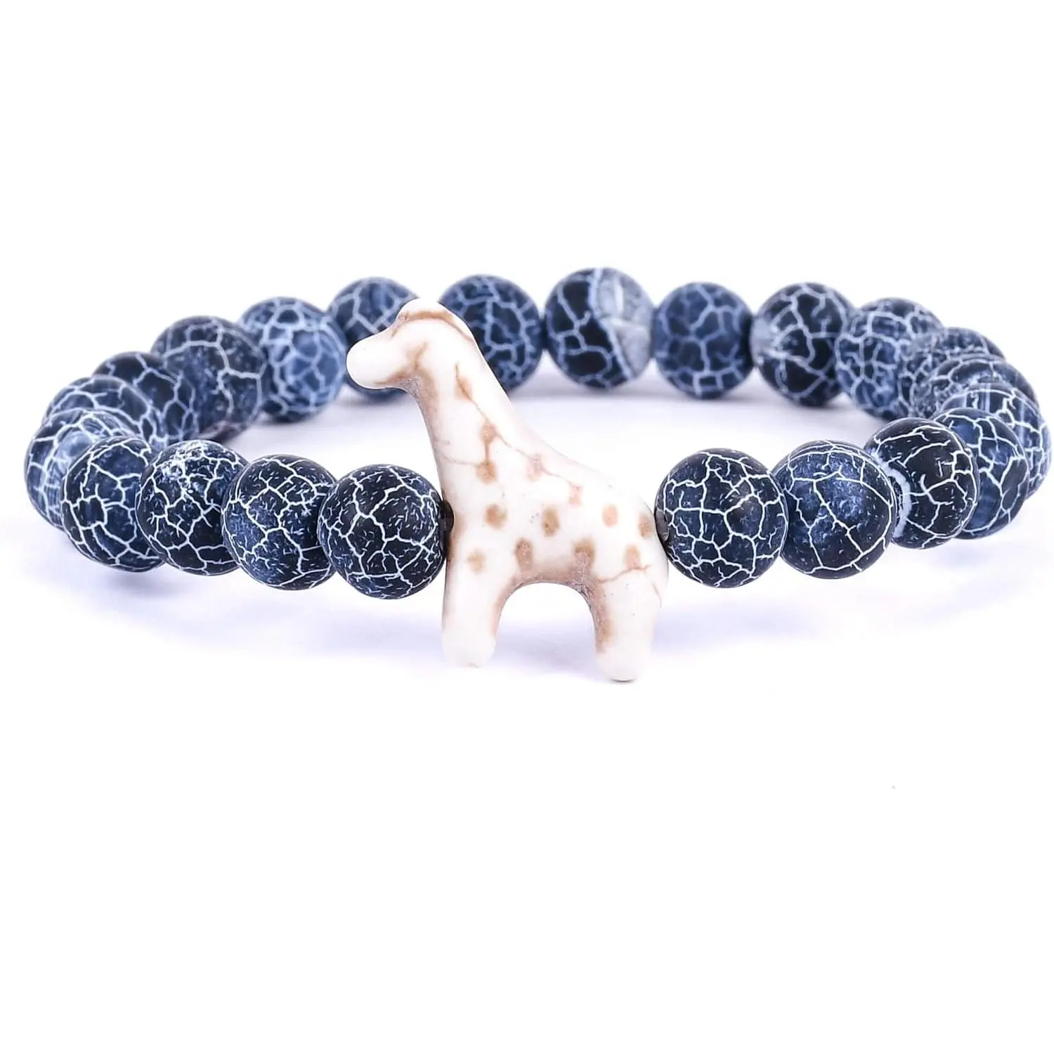 Reticulated Giraffe Animal Tracking Bracelet, Elastic Stone Bead Band for Men/Women/Teens - 1 Size Fits, Interactive Experience, Eco-Friendly Gifting