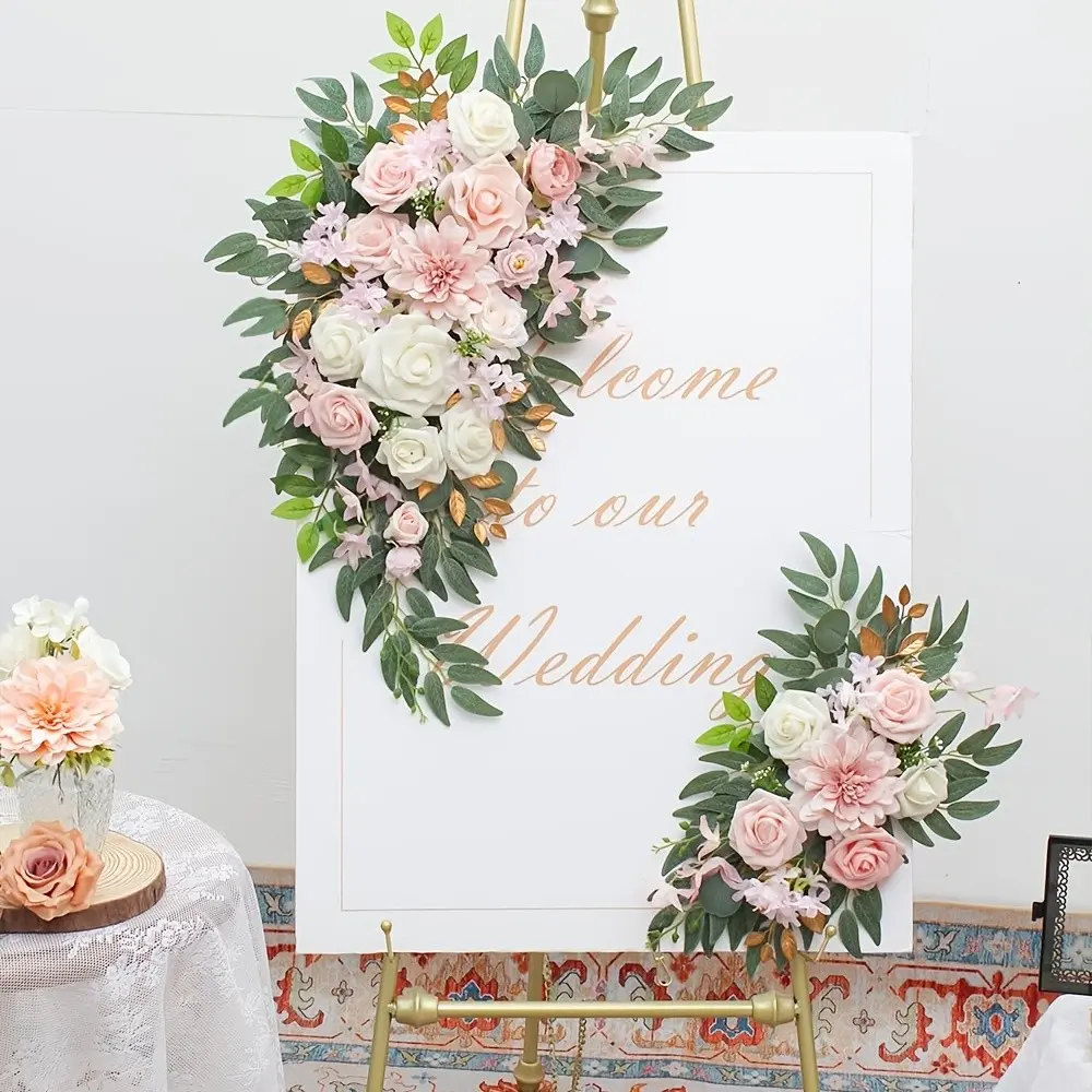 2pc Luxury Champagne Artificial Flower Set, Peony and Rose Combination, Wedding Party Background Arch Decor, Home Soft Decoration