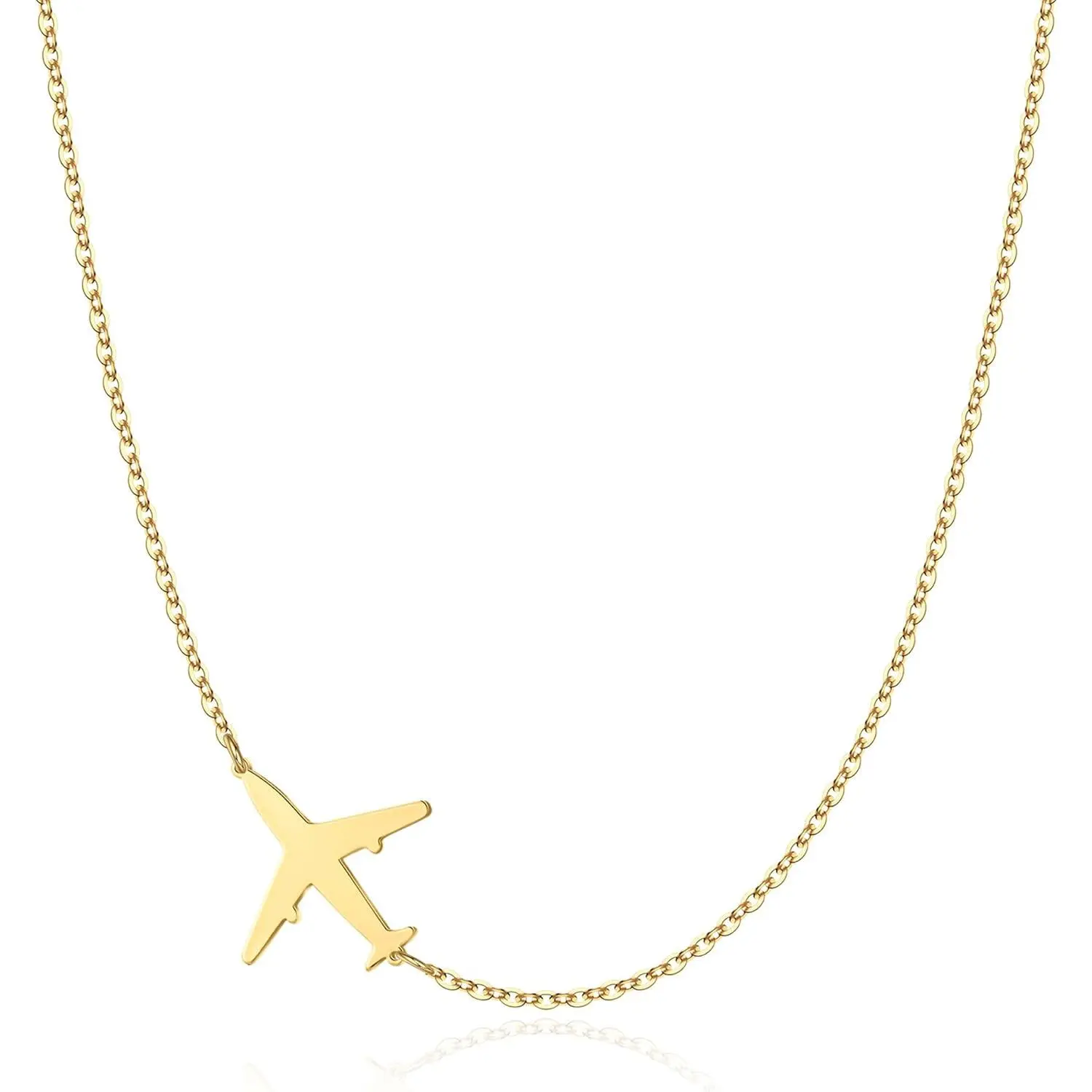 Women's Minimalist Gold-Tone Stainless Steel Cable Necklace - Adjustable, Metal-Coated, with Dainty Airplane, Swallow, Lightning Charms, Chain Jewelry Necklaces for Daily Wear, Stainless Steel Jewelry