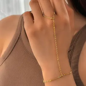 Creative Tassel Tiny Chain Bracelet Finger Rings For Women Gold Color Link Chains Connecting Hand Harness Bracelets Jewelry Gift