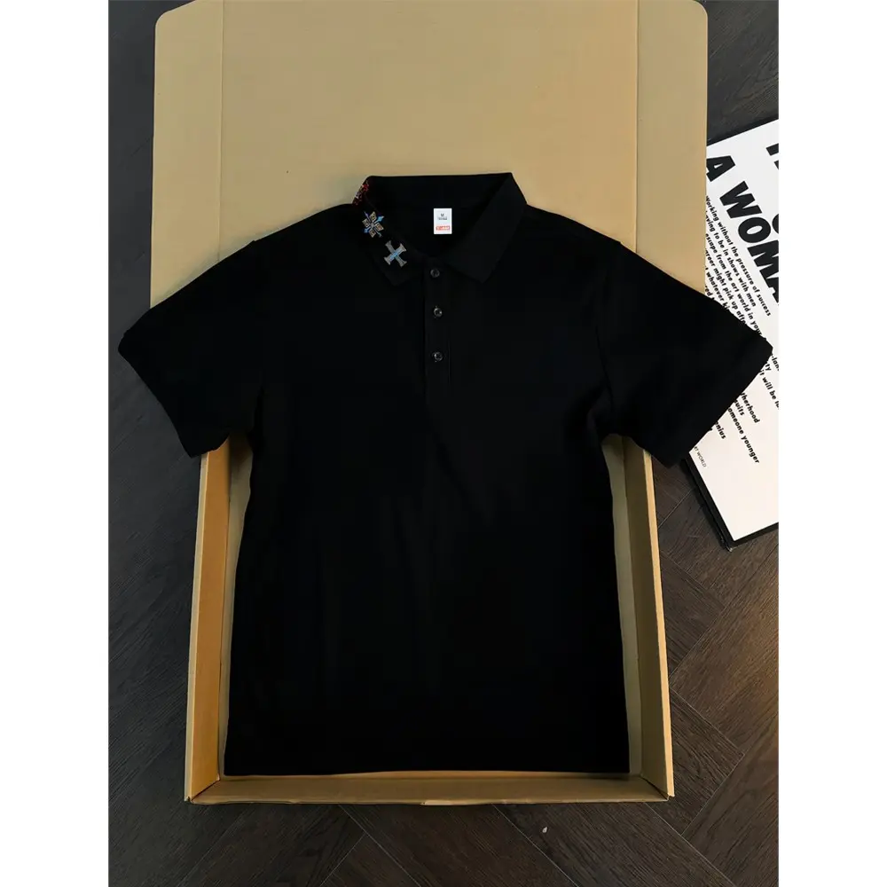 Men's American Retro Embroidered Short-Sleeve Polo Shirt - Summer Collar, Cool Sophisticated Cleanfit Style