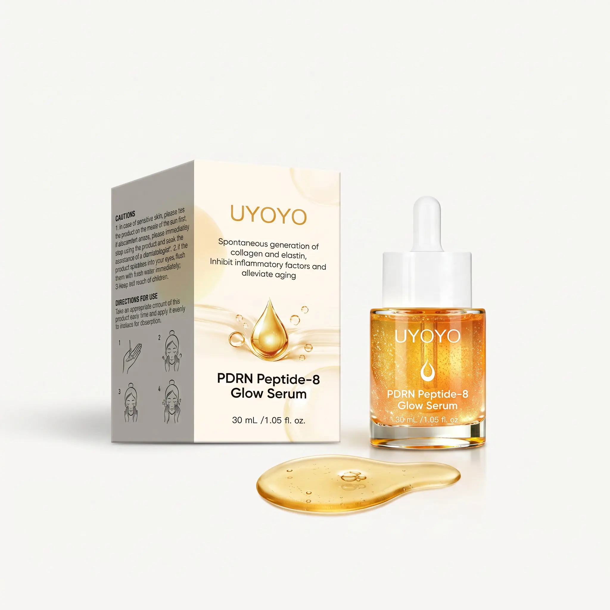 PDRN Peptide-8 Glow Serum Salmon DNA Collagen Elastin Boost Serum Multi Peptide Skin Barrier Repair Serum For Sensitive Dry Dull Skin K Beauty Glass Skin Facial Serum 30ml
