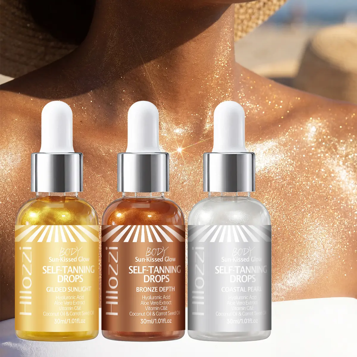 Gradual Self-Tanning Drops for Body & Face, Hydrating Self Tanner Serum Infused Aloe Vera Coconut Oil, Custom Sun Kissed Glow Bronzing Drops, Buildable Natural Tan for All Skin Tones, Bronzer