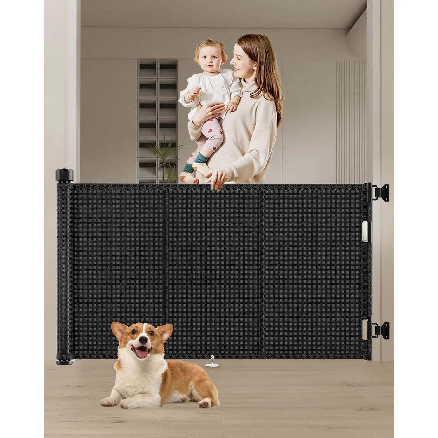 71 inch Reinforced Retractable Baby Gates 34 inch Tall| Retractable Dog Gate with No Crawl Through Reinforced Strip, 6 FT Retractable Gate for Stairs,Doorways,Hallway,Indoor/Outdoor