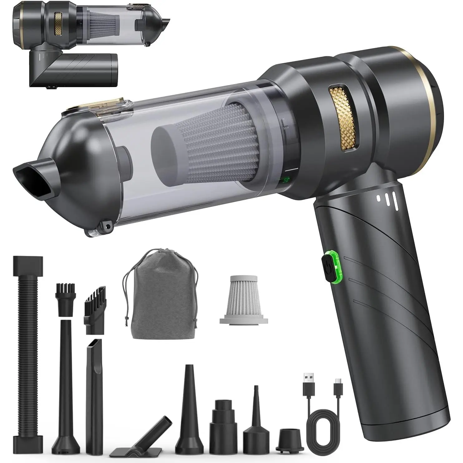 Vacuum Portable Cordless, Foldable Handheld Vacuum with Brushless , 22000PA High Power Mini Hand Vacuum Cleaner & Air Blower & Duster & Pump for , , Office