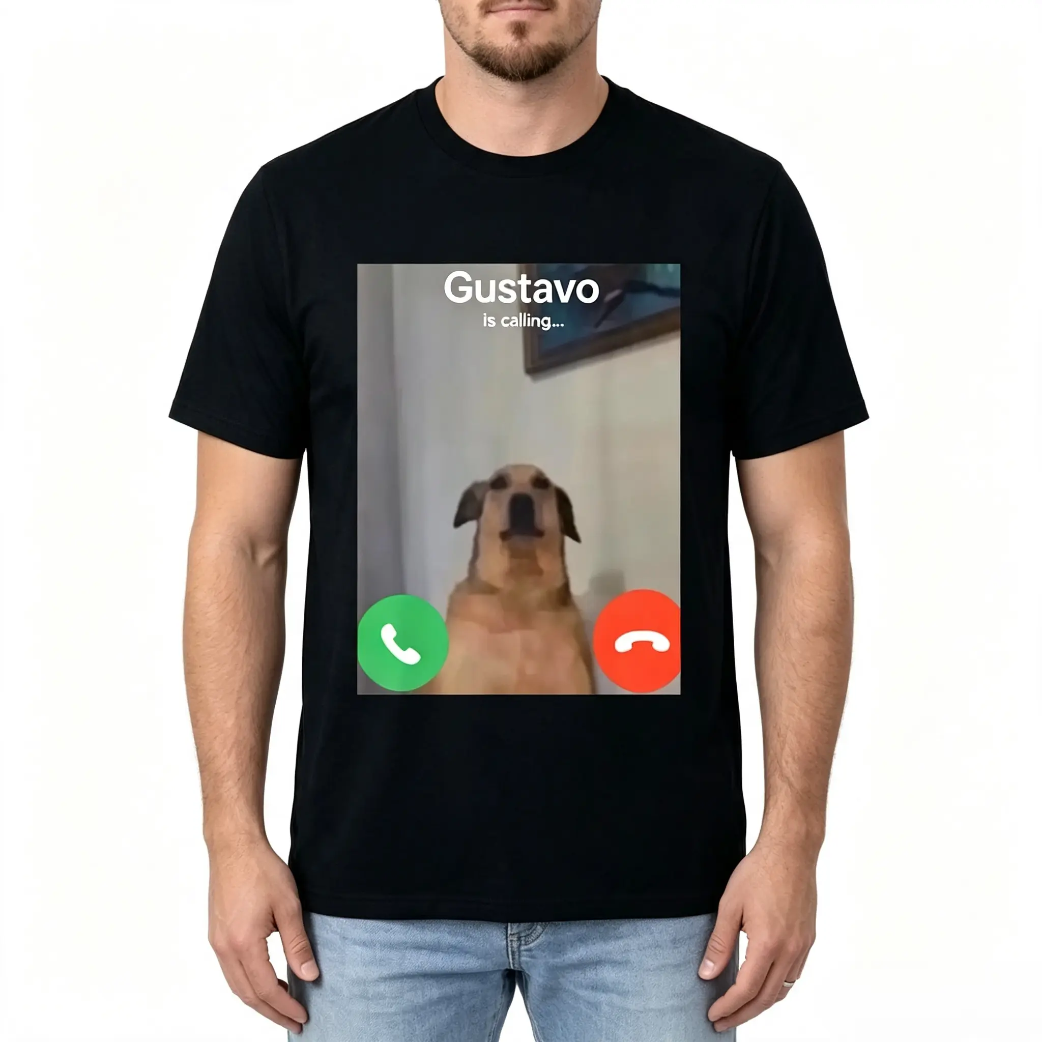 Men's 100% Cotton Short-Sleeve Sport Top - Funny Gustavo The Dog Meme, Gen Z Alpha Brainrot Graphic, Music-Inspired Design, Soft, Round Neck, Fitted Cut, Machine Washable, Breathable Streetwear Tee