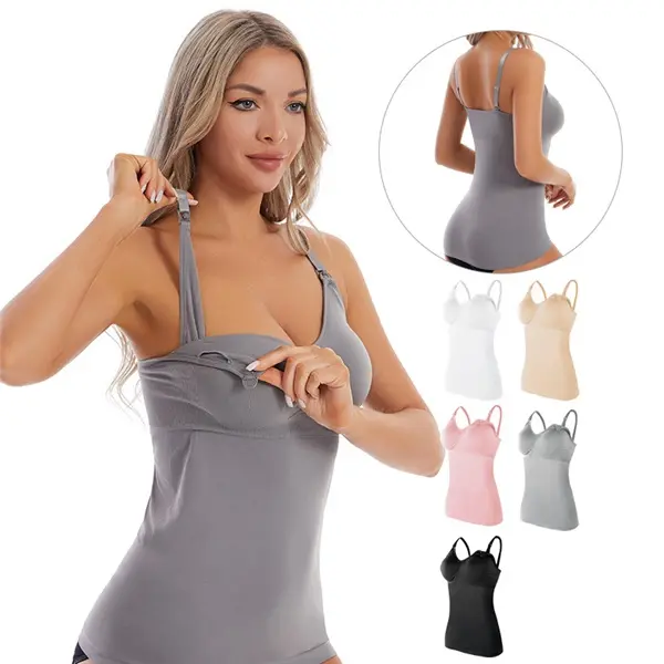 Women's Maternity Nursing Tank Top - Sleeveless Camisole with Built-in Bra Pads for Pregnancy & Postpartum