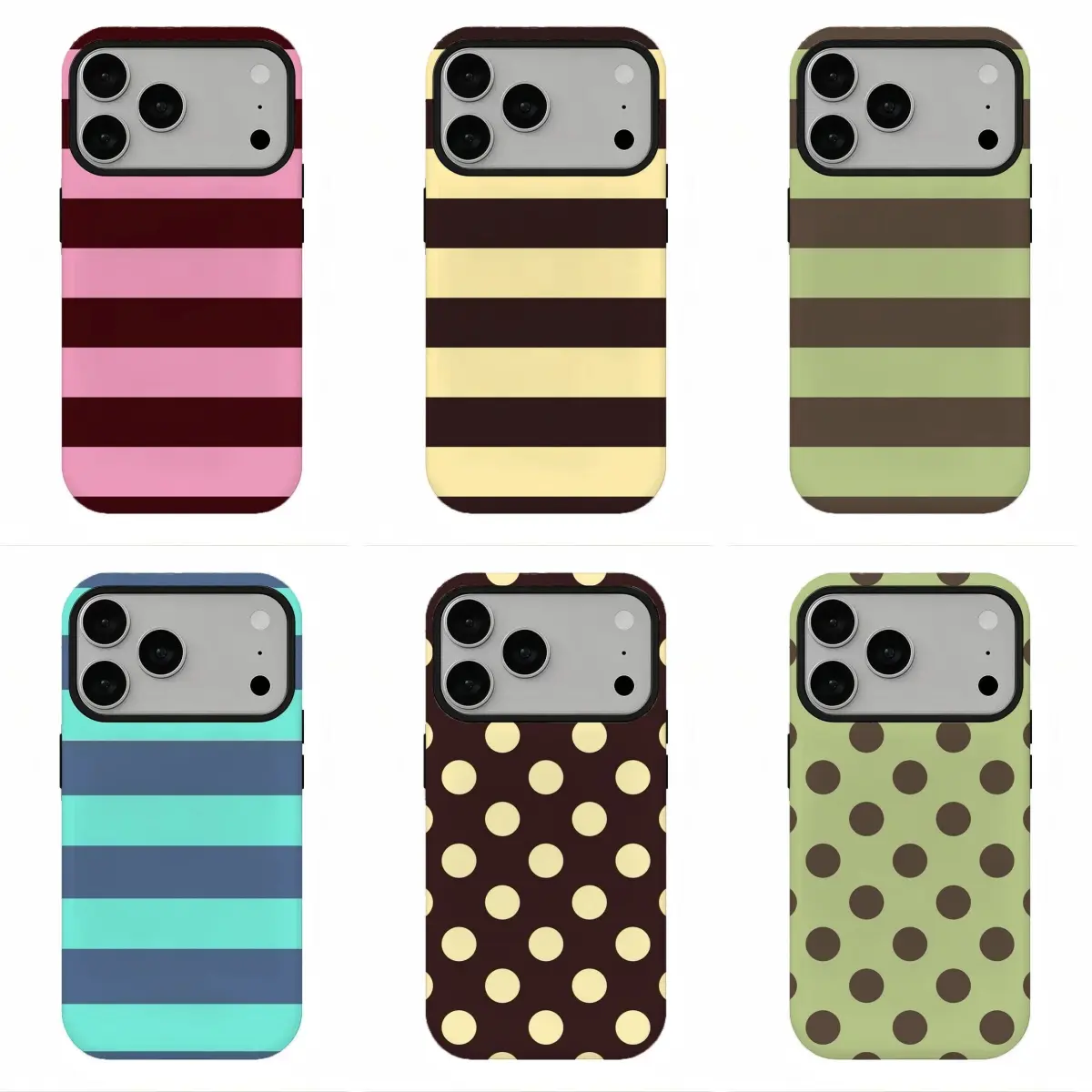 Vintage Neutral Stripe Polka Dot Phone Case, Compatible for iPhone 17Promax 16 15 14 13 12 11 and for Samsung S26‑21, Coquette Cottagecore Aesthetic, Muted Pastel Vibe, Shockproof Protective Cover, Perfect Holiday Gift, Birthday Gift
