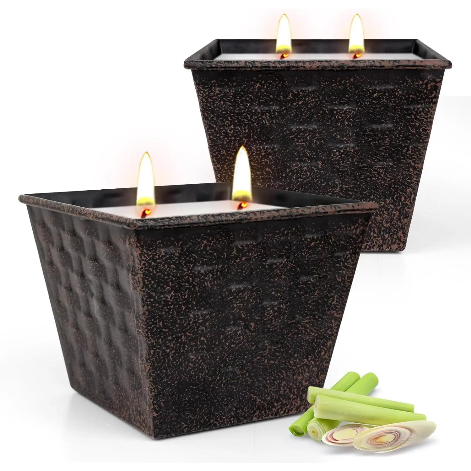 Outdoor Citronella Candles 2 Pack 12oz Each Large Double-Wick Soy Wax Candles 100-Hour Burn Time for Patio Camping Backyard Emergency & Survival