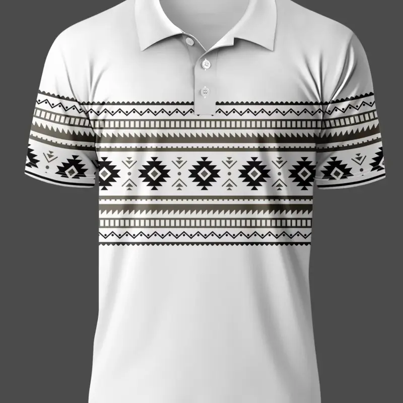 Men's 3D Digital Print Short Sleeve Streetwear Breathable Polo Shirts Summer Polo Shirt, Casual Printed Polo Tops Design, Elastic Fabric, Soft T-Shirt Style, Perfect for Theme Events