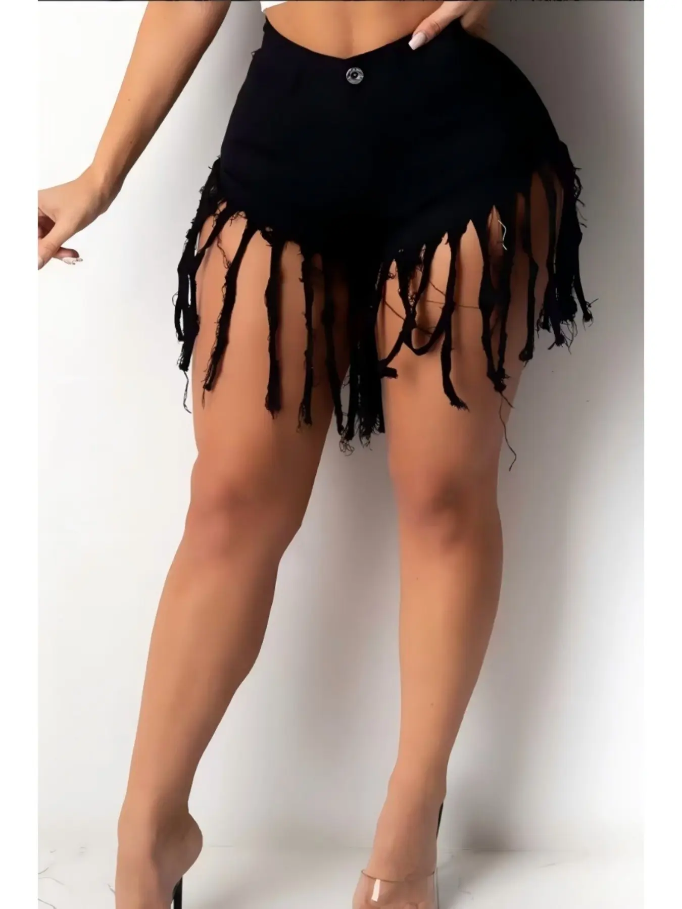 High-Waisted Fringe Denim Shorts, New Arrival, Slim-Fitting, Fashionable, Edge Detail, Trendy Hot Pants for Women