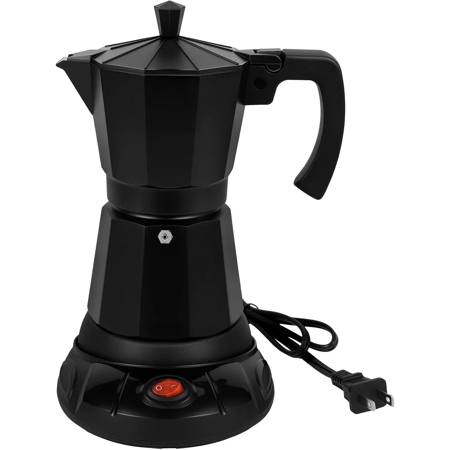 Electric Moka Pot, 3 or 6 Cup Espresso Coffee Maker, Black | Food-grade aluminum, dose reduction plate, boil-dry protection, auto-stop, detachable base, for Cuban and Italian coffee