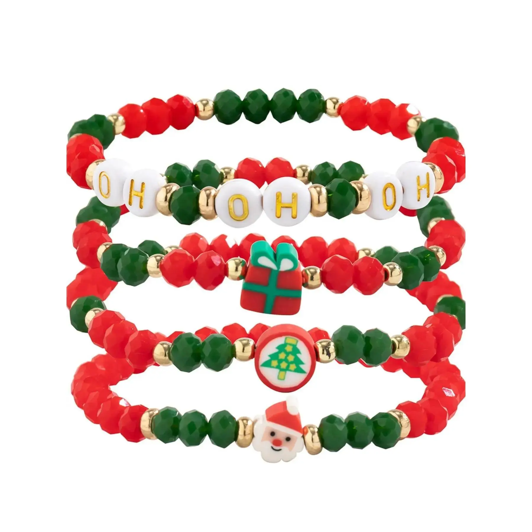 Christmas Themed Beaded Bracelet, Cute Santa Claus & Christmas Tree Design Beaded Bracelet, Fashion Accessories for Women & Girls