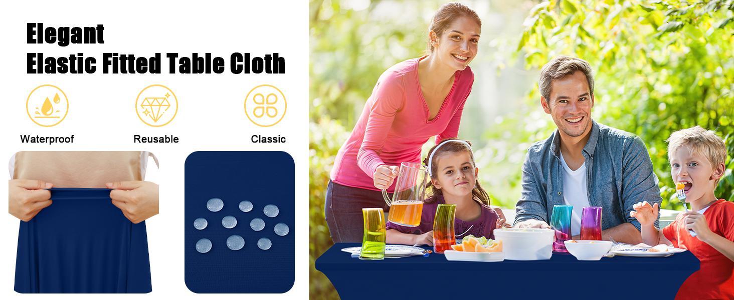 Kitinjoy Machine Washable Retangle Spandex Table Cloths Super Elastic Stretch Tablecloths Wedding Christmas Parties Table Covers