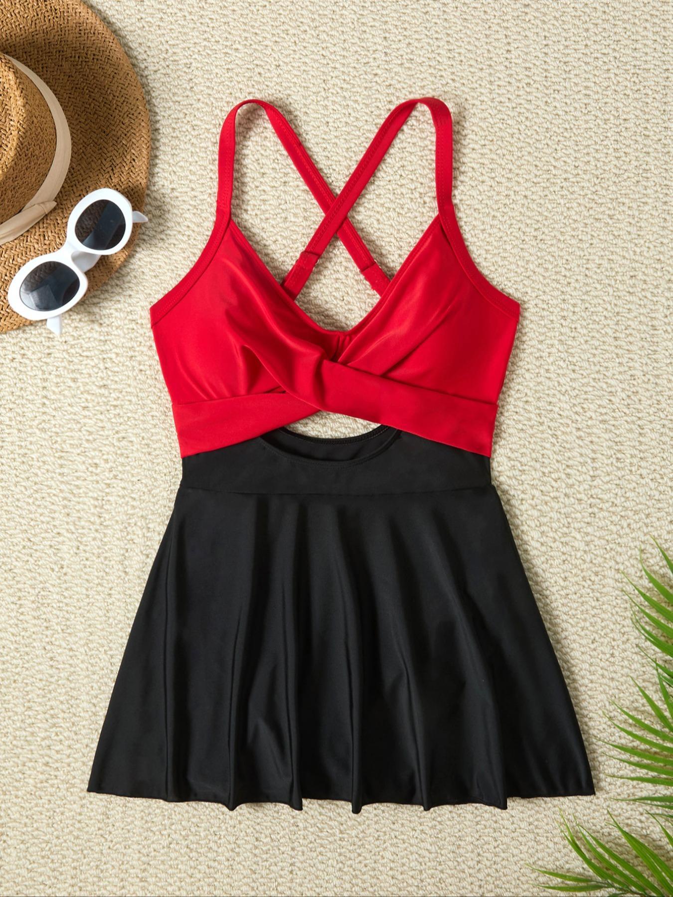 Women's Leopard Print Criss Cross Cami One-piece Swimsuit, Sleeveless Swimsuit, Casual Cut Out Tie Back One-piece Swimwear, Ladies Summer Beach Holiday Swimwear, Spaghetti Strap Swimsuit, Cutout Swim Suit