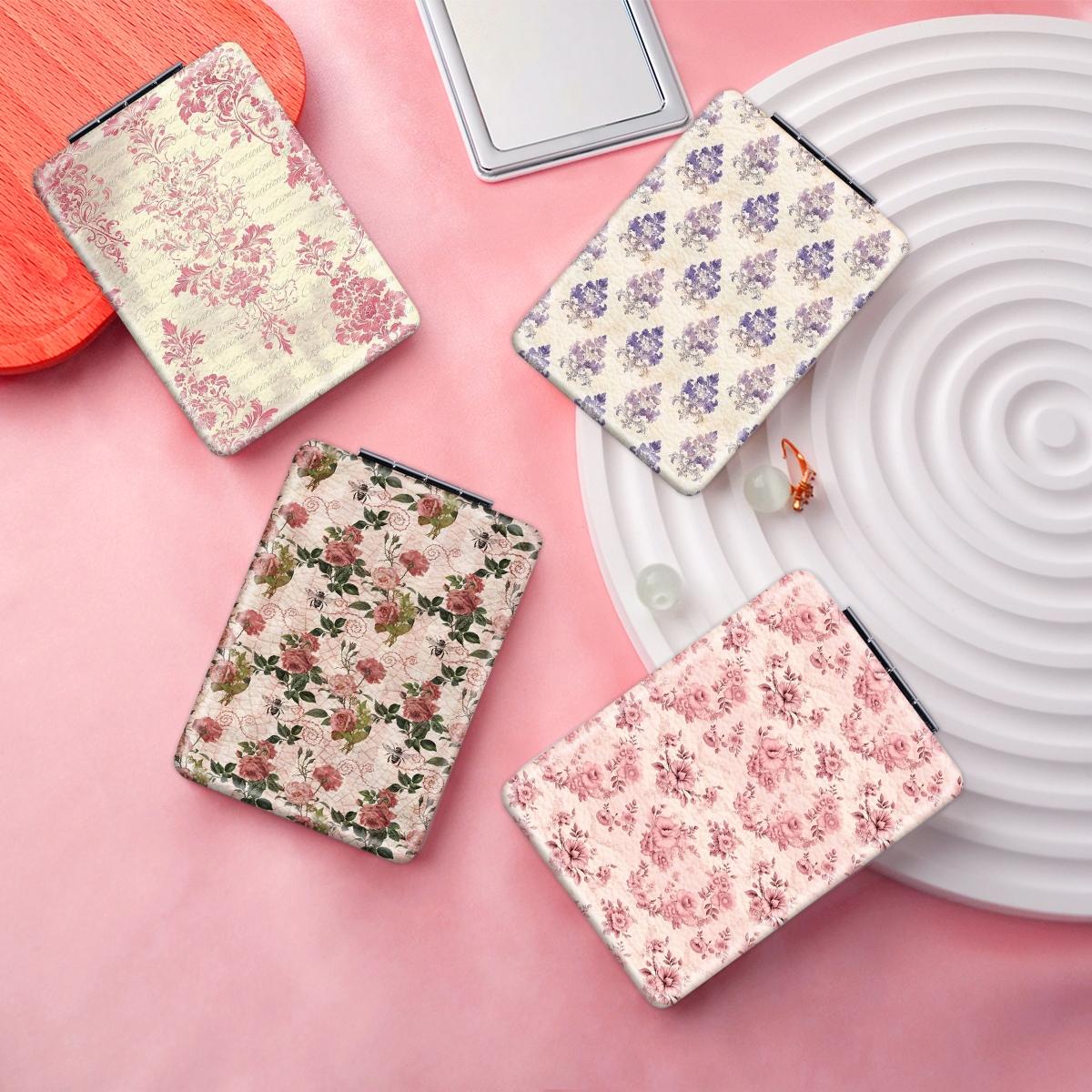 Y2K Wind Flower Pattern Portable Easy to Fold, Rectangular Mirror, Mini Handheld Cosmetic Mirror, Suitable for all kinds of festivals, New Year's Mother, Thanksgiving, Valentine's Day souvenirs, send to family, sisters, relatives and friends