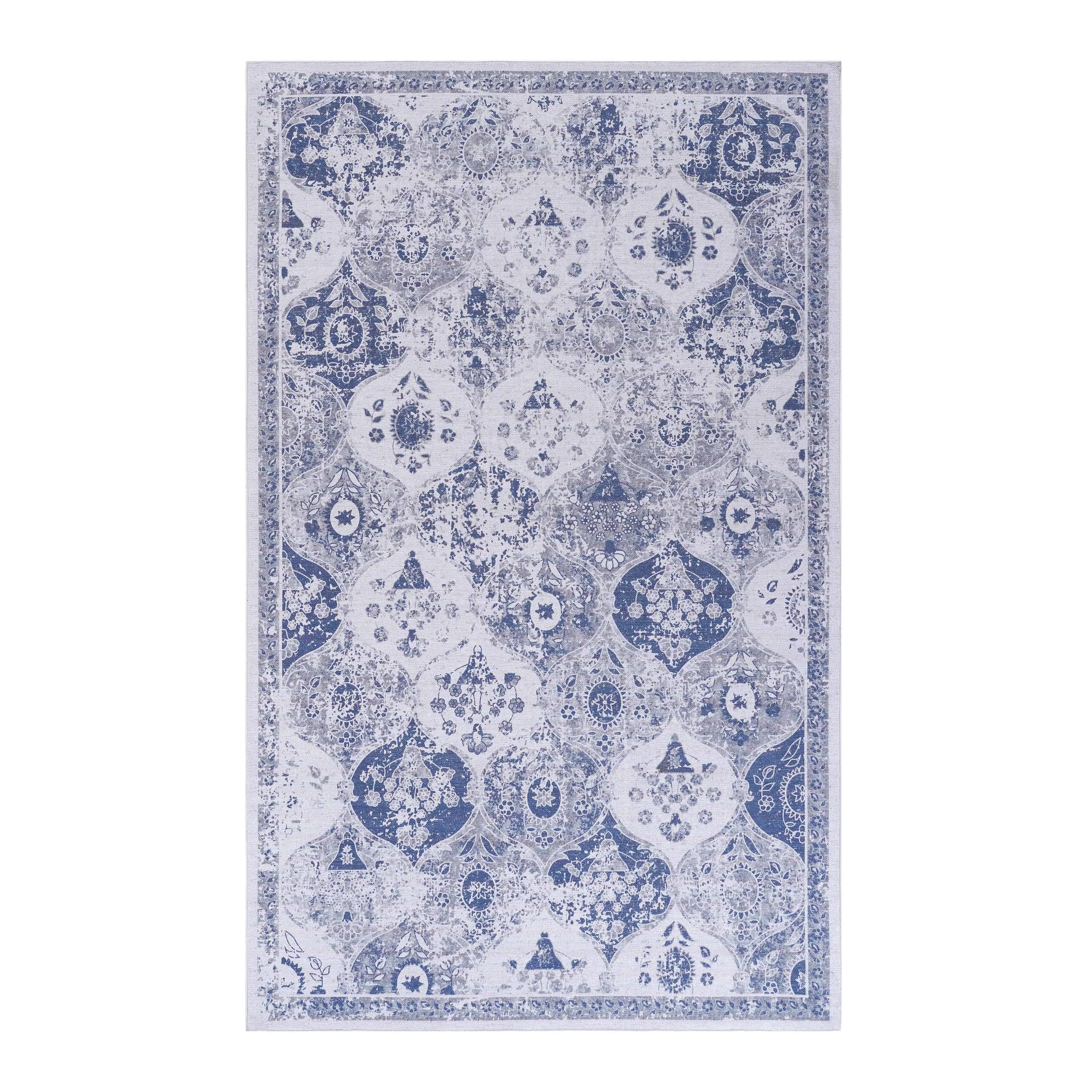 Nokaa MAVAL Blue Washable Rug 2' x 3' Doormat Area Rug Modern Contemporary Non-Shedding Easy Clean Low-Pile Floor Mat for Living Room Bedroom Dining Room Entryway 36x24 Inches