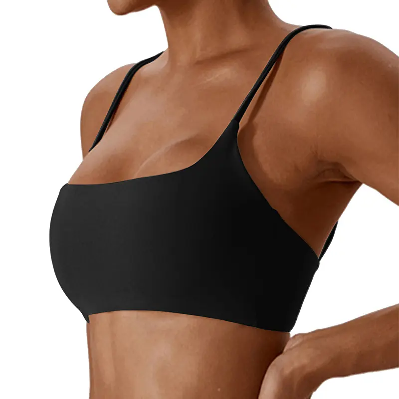 Women’s Wireless Square Neck Sports Bra, Adjustable Thin Strappy Workout Bra, Breathable Buttery Soft Comfort Yoga Bra, Sport Crop Top for Gym Pilates Daily Casual Wear