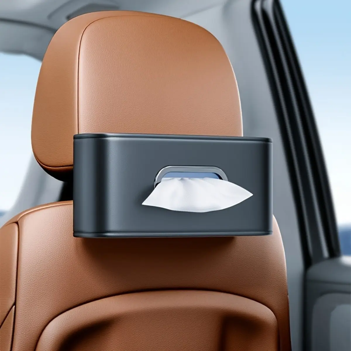 1PC Car Tissue Box Holder, Premium PU Leather Vehicle Tissue Dispenser for Dashboard, Armrest, Seat Back and Headrest Mount, Compact Interior Storage Organizer with Visible Tissue Compartment, Universal Car Accessory for Clean and Stylish Vehicle