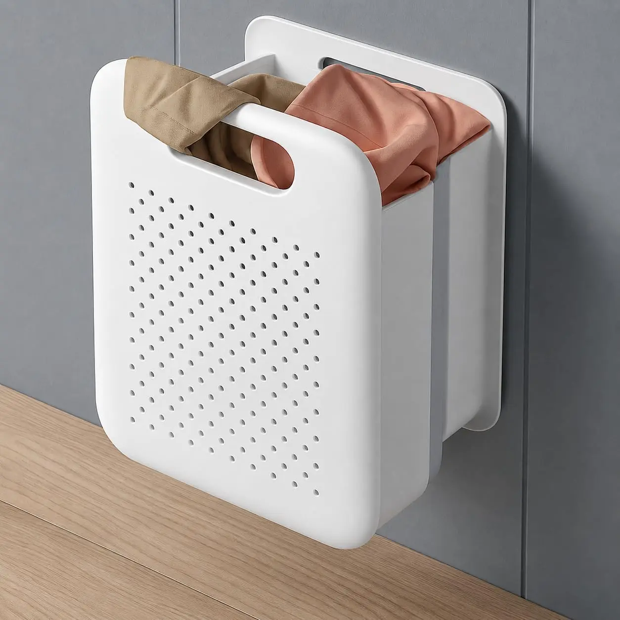 Collapsible Space-Saving Wall-Mounted Laundry Basket Hamper, Detachable Hanging Organizer for Home, Dorms, RVs, 11.8" x 8" x 14.7" White