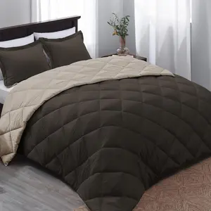 Queen Comforter Set - Brown Comforter Set Queen, Reversible Bed Comforter Queen Set for All, Brown/Ivory, 1 Comforter (88"x92") and 2 Pillow Shams (20"x26"+2")