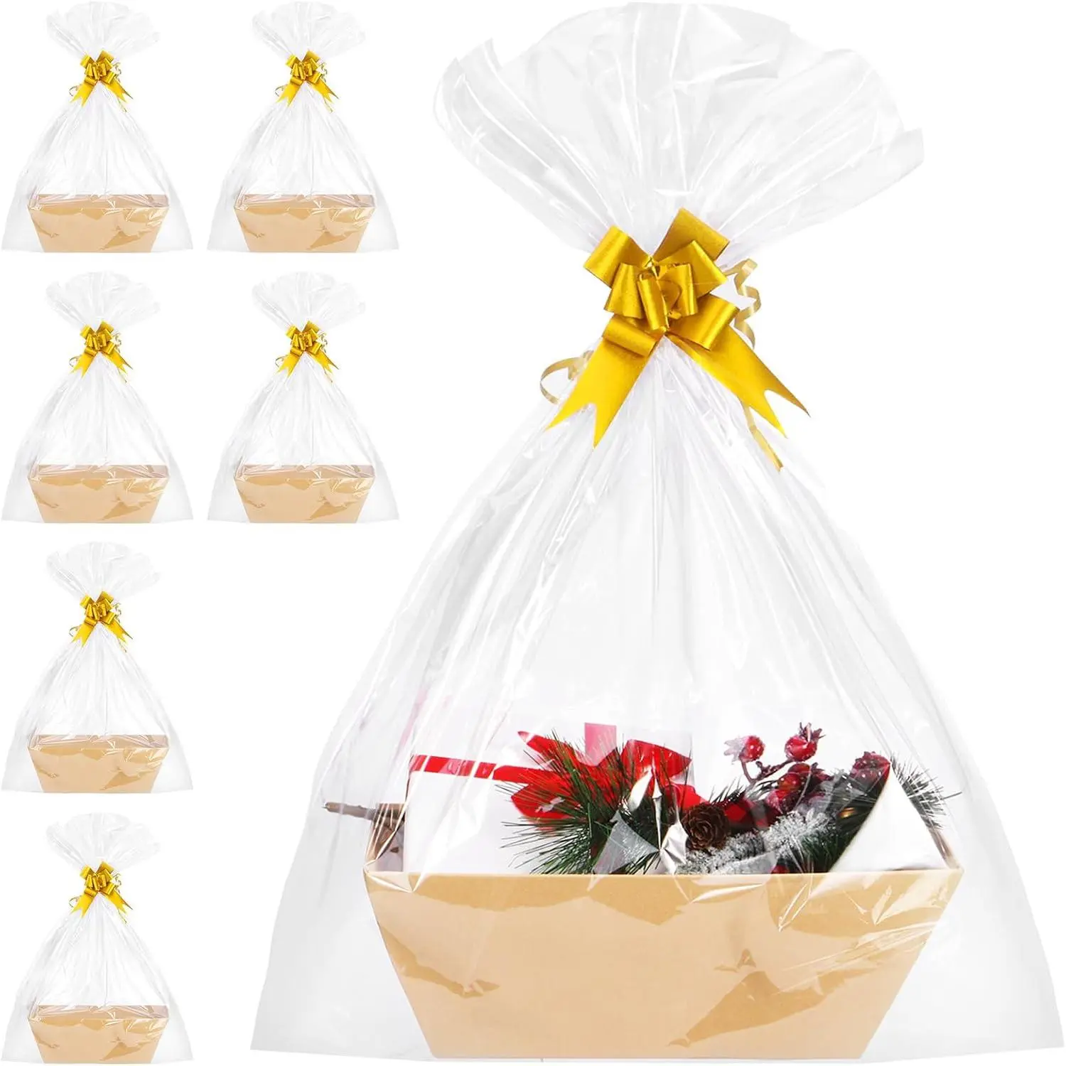 6PACK Baskets For Gifts Empty, 10x12”Thick   Basket with 6Bows 6Bags Empty  Baskets for Christmas, Valentine’s Day, Easter, Birthdays, Valentine’s Day Wrapping