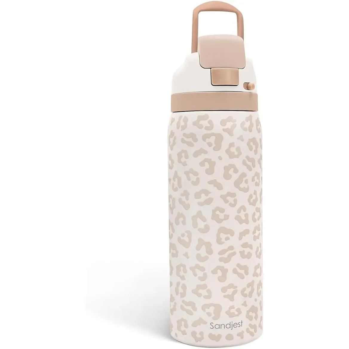 Stylish Reusable Leopard Print Insulated Stainless Steel Water Bottle - 32oz Wide Mouth with Straw & Lid, for Sports, Gifts for Women (Beige), Drink