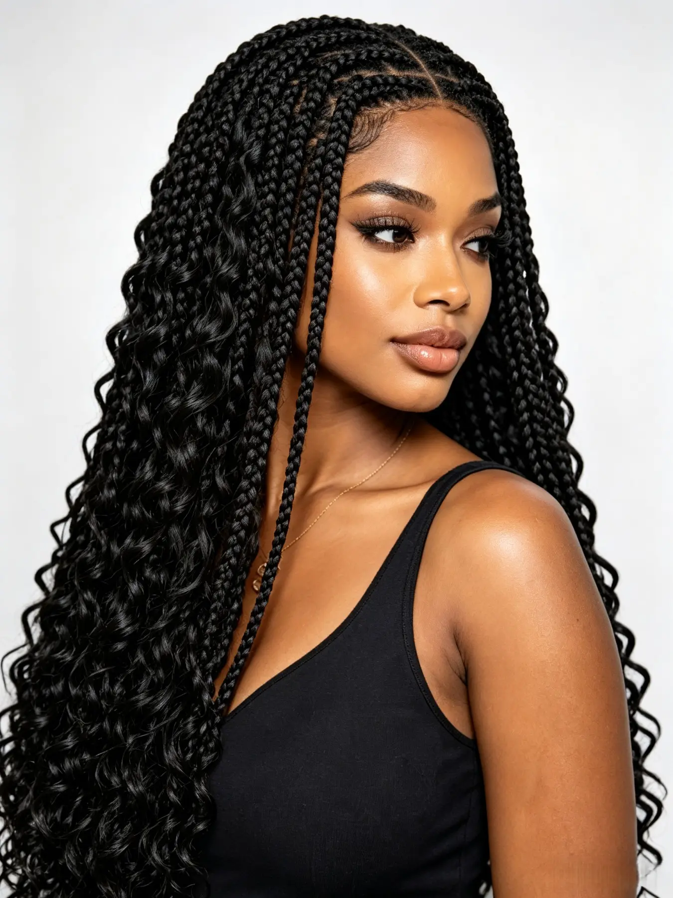 32 Inch Full Lace Square Part Braids with Curly Ends Wig, Synthetic Fiber, Long Hair Extension, Natural Look, Easy to Style, Natural Looking Braids