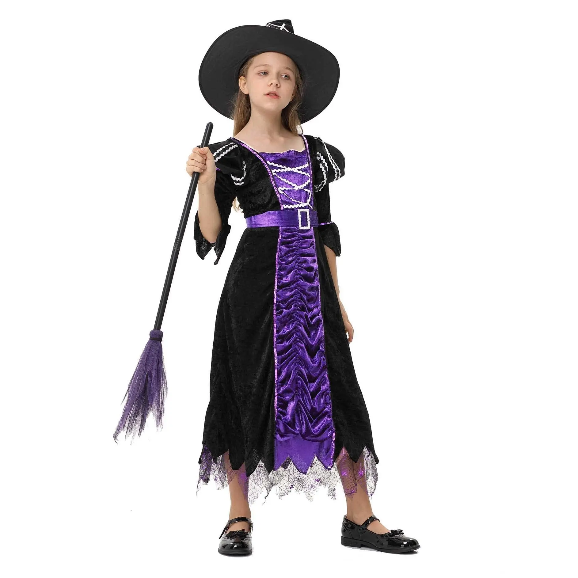 Garvee Classic Halloween Witch Dress-Up Costume for Kids Girls - Party Pretend Play Outfit - Fancy Witch Dress for Toddlers & Girls