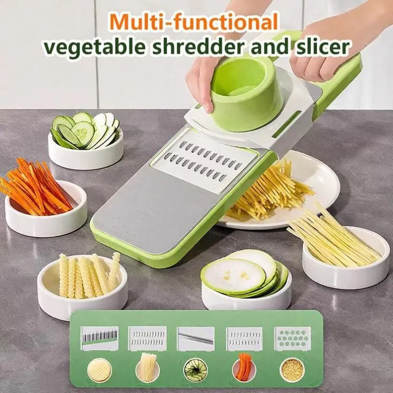 Multi-Functional Vegetable Slicer with Cheese Grater, Adjustable Stainless Steel Blade, Comfort Grip, Safety Features, Easy to Clean
