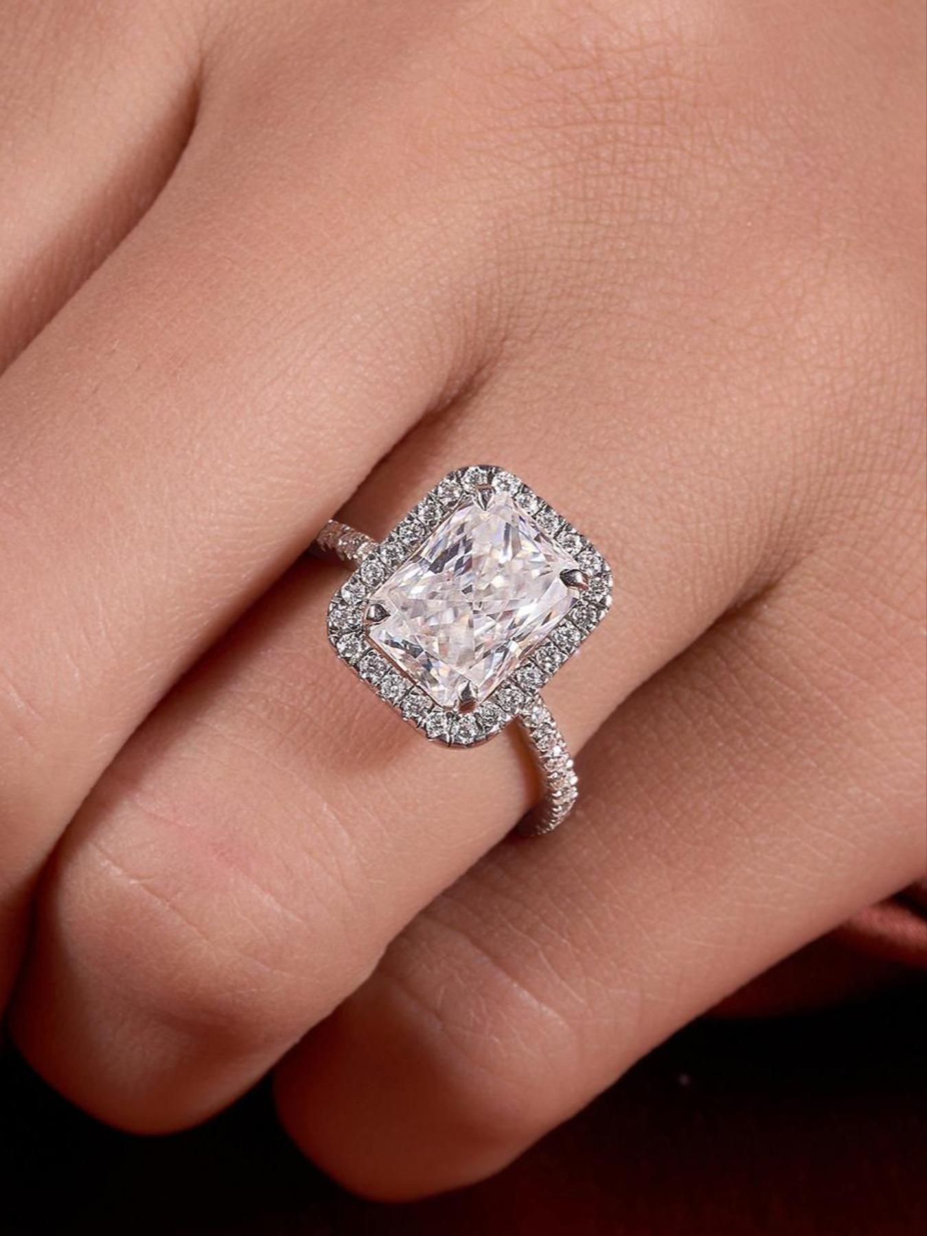 S925 Sterling Silver Rectangle Shaped Zircon Engagement Ring, Luxury Promise Wedding Ring, Fashion Jewelry Accessories for Women, Exquisite Jewelry for Birthday Gift