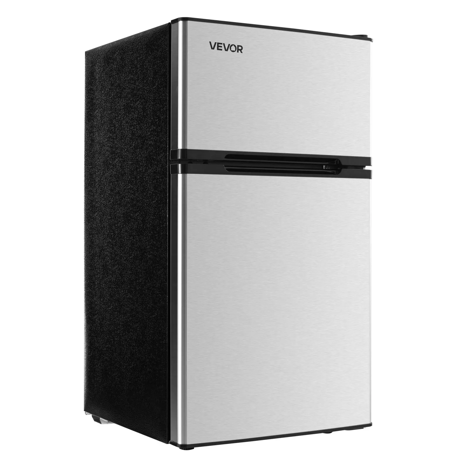 VEVOR Mini Fridge with Freezer, 3.2 Cu. Ft, Two Door Compact Refrigerator, Adjustable Temperature, Shelf, Energy Efficient Small Fridge, Reversible Door, Low Noise, for Bedroom, Dorm, Office, Stainless