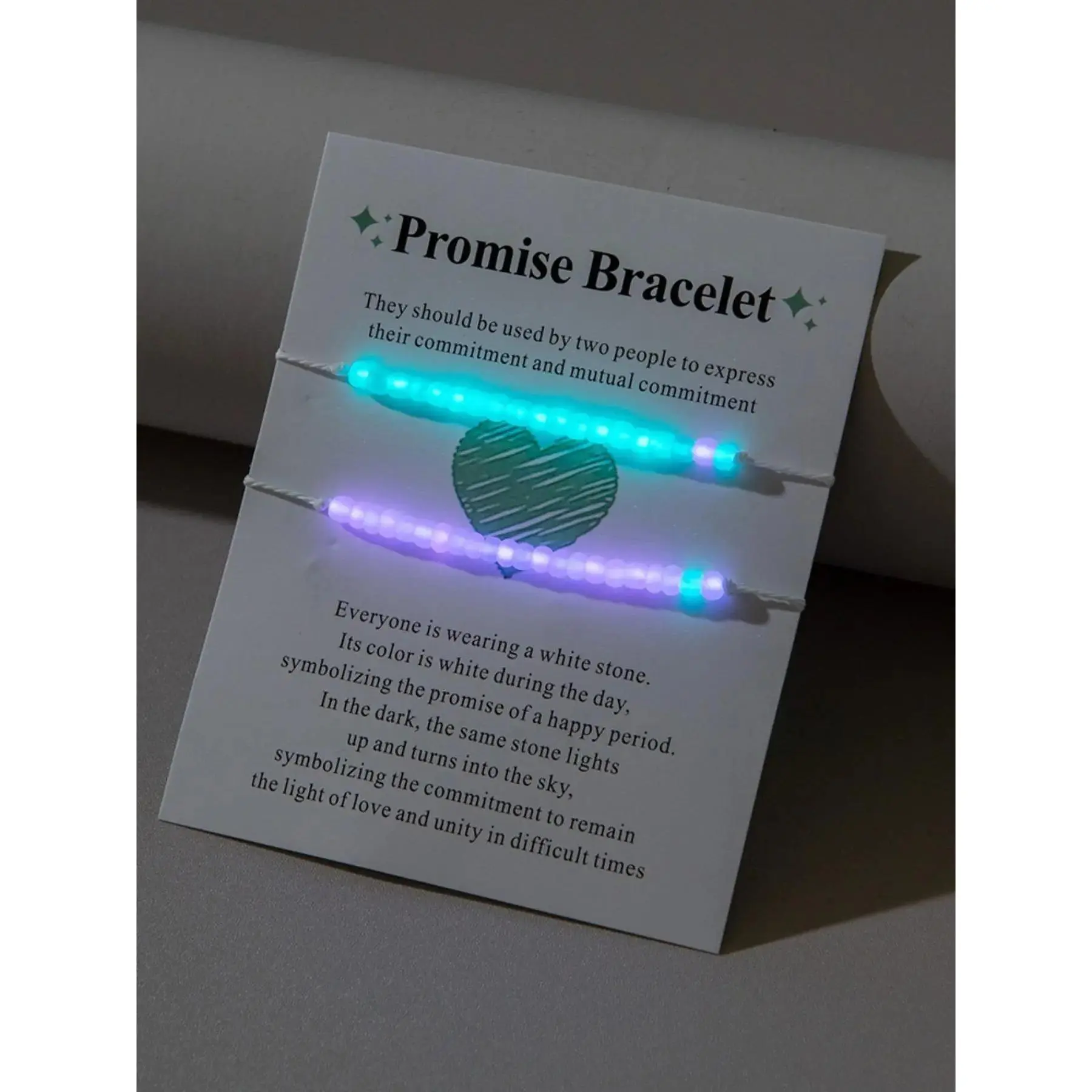 2pcs Y2K Luminous Beaded Bracelet, Friendship Couple Bracelet, Boho Style Jewelry Adjustable String Bracelet for Women & Girls, Stackable Bracelets, Bohemian Bracelets