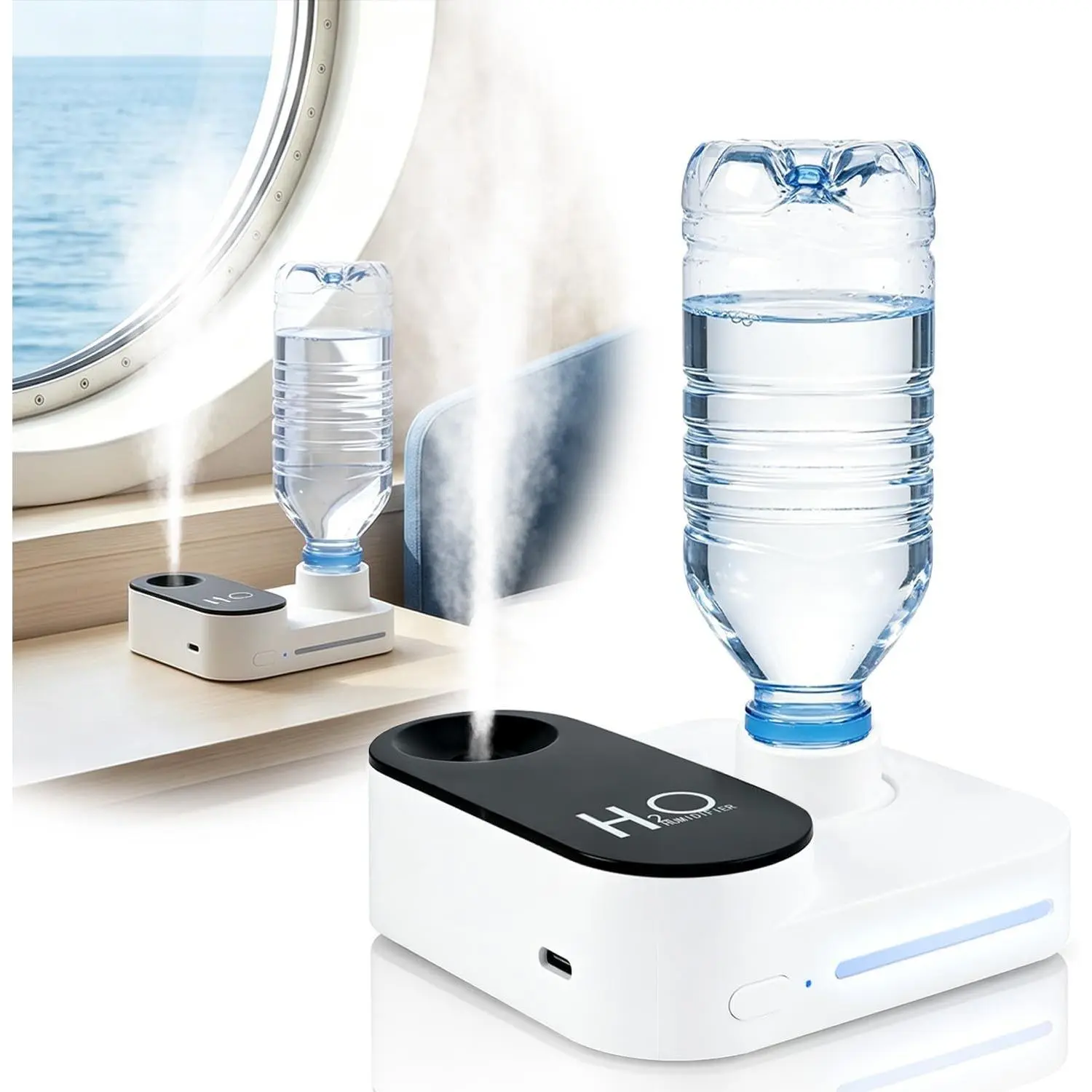 Portable Mini Humidifier for Travel – Whisper-Quiet, Night Light, Auto-Off, 2 Mist Modes – Ideal for Cruise, Office, Car, Water Bottle CompatibleGift
