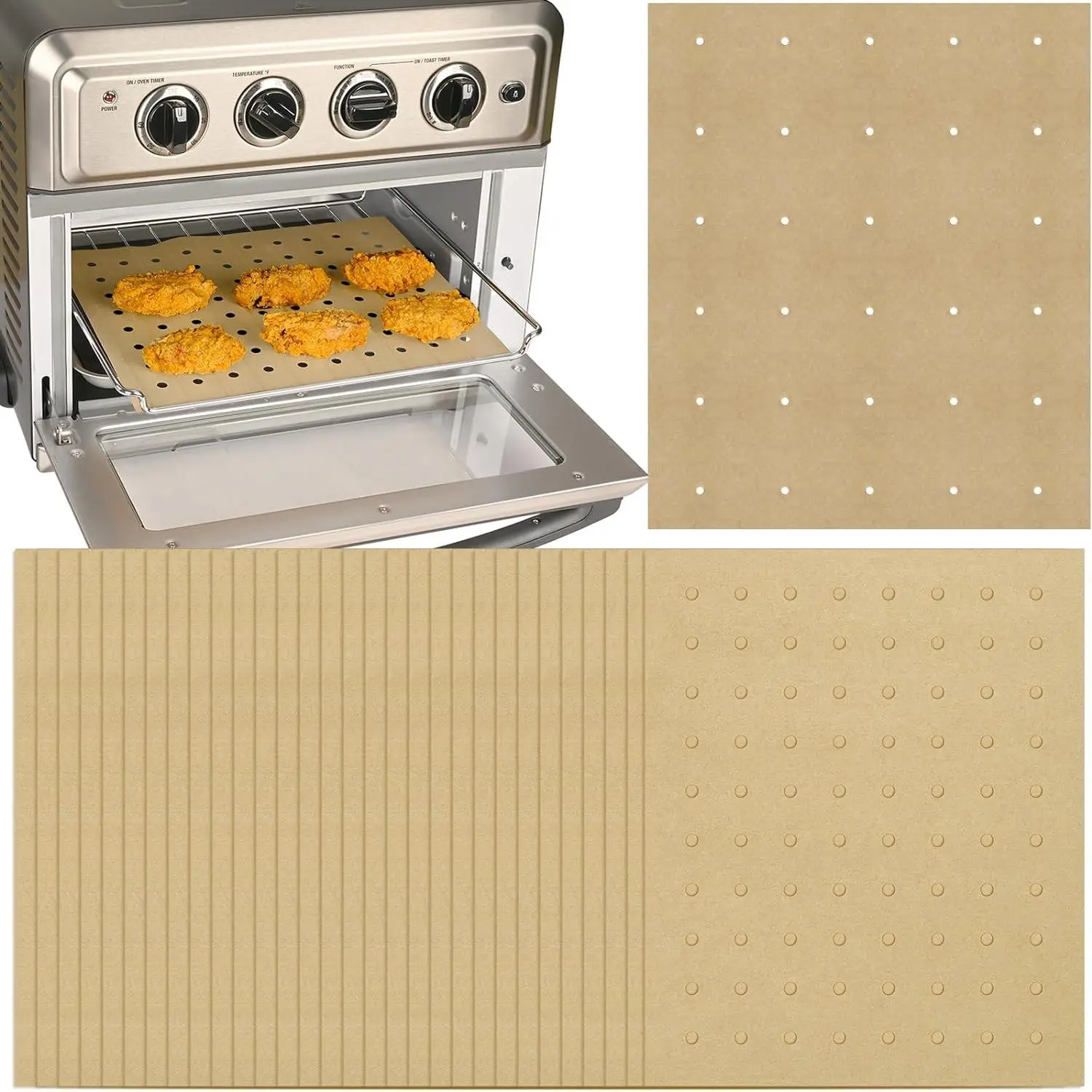 Unbleached Heat-Resistant Perforated Parchment Paper Liners (200 Pcs, 9x11 in) - Disposable Bakeware for Air Fryers, Toaster Ovens, Foodi, Gowise, Black Decker with Holes, Synthetic Material