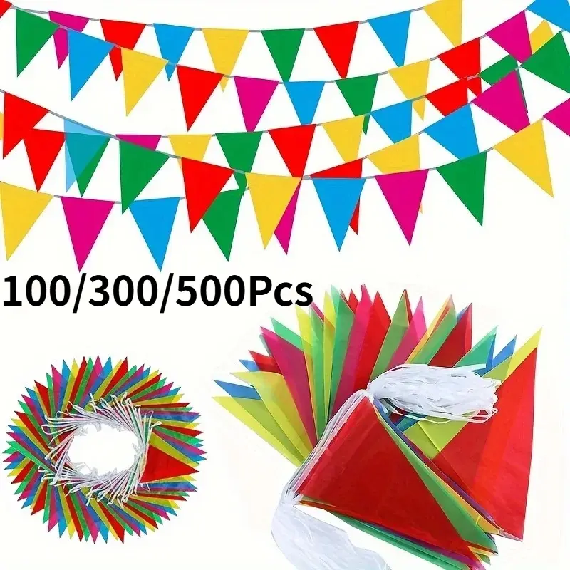 500/300/100Pcs Colorful Triangle Pennant Banner Flags, Multicolor Bunting String Flags, Outdoor Indoor Decorations for Birthday Party, Carnival, Yard, Wedding, Grand Opening, Festival Events