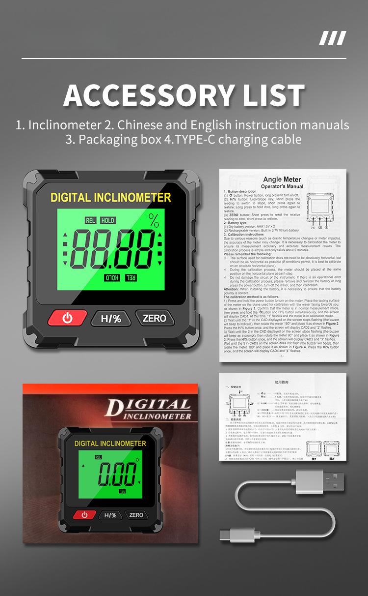 Measurable Four-Side Strong Magnetic Level Slope Straight Line Laser Goniometer Multifunctional Digital Display Inclinometer Multifunctional Stud and Wire Finder electronic laser Self-Leveling Rechargeable