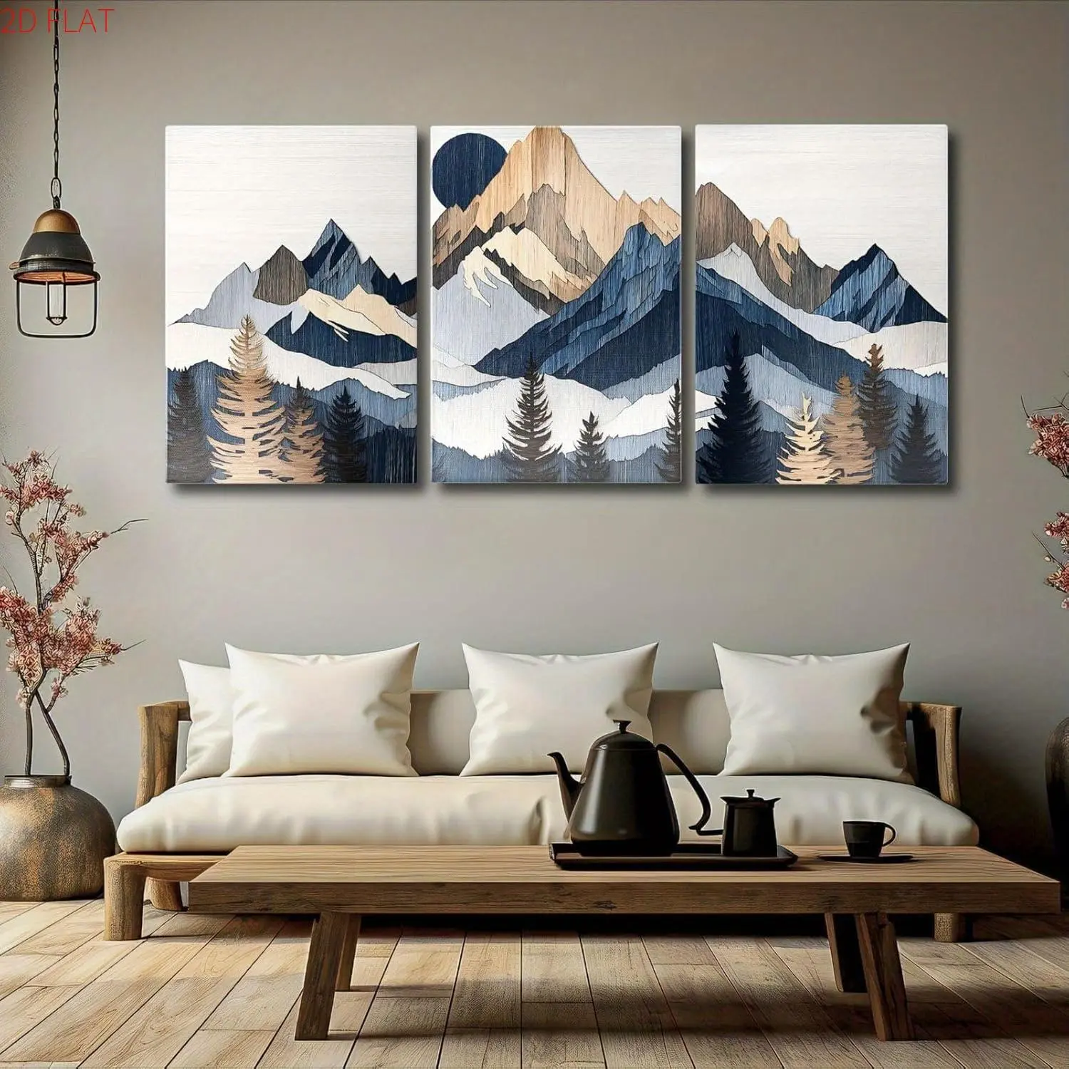 3-Piece Mountain Scene Triptych Modern Abstract Wall Art - Framed, Frameless Option, Waterproof, Hanging Ready, Box Packed - Ideal for Living Room Decor, Holiday Gift (Thanksgiving, Christmas)