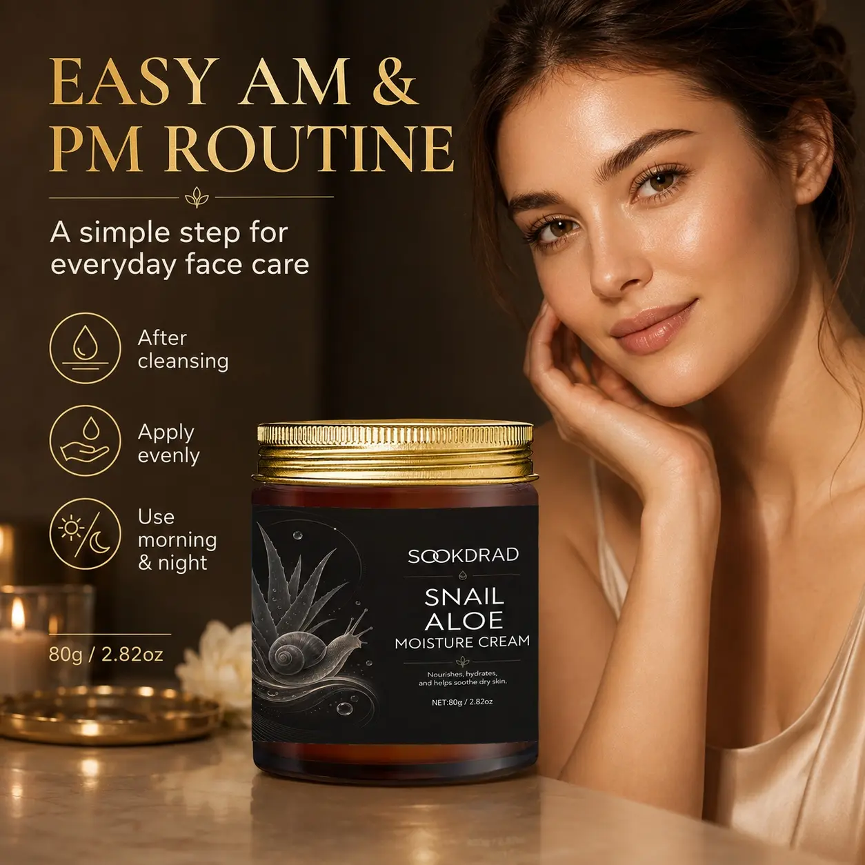 Snail Aloe Moisture Cream, Hydrate Dry Skin, Nourish Skin, Soothe Dry Skin, Daily Skincare, All Skin Types, 80g/2.82oz