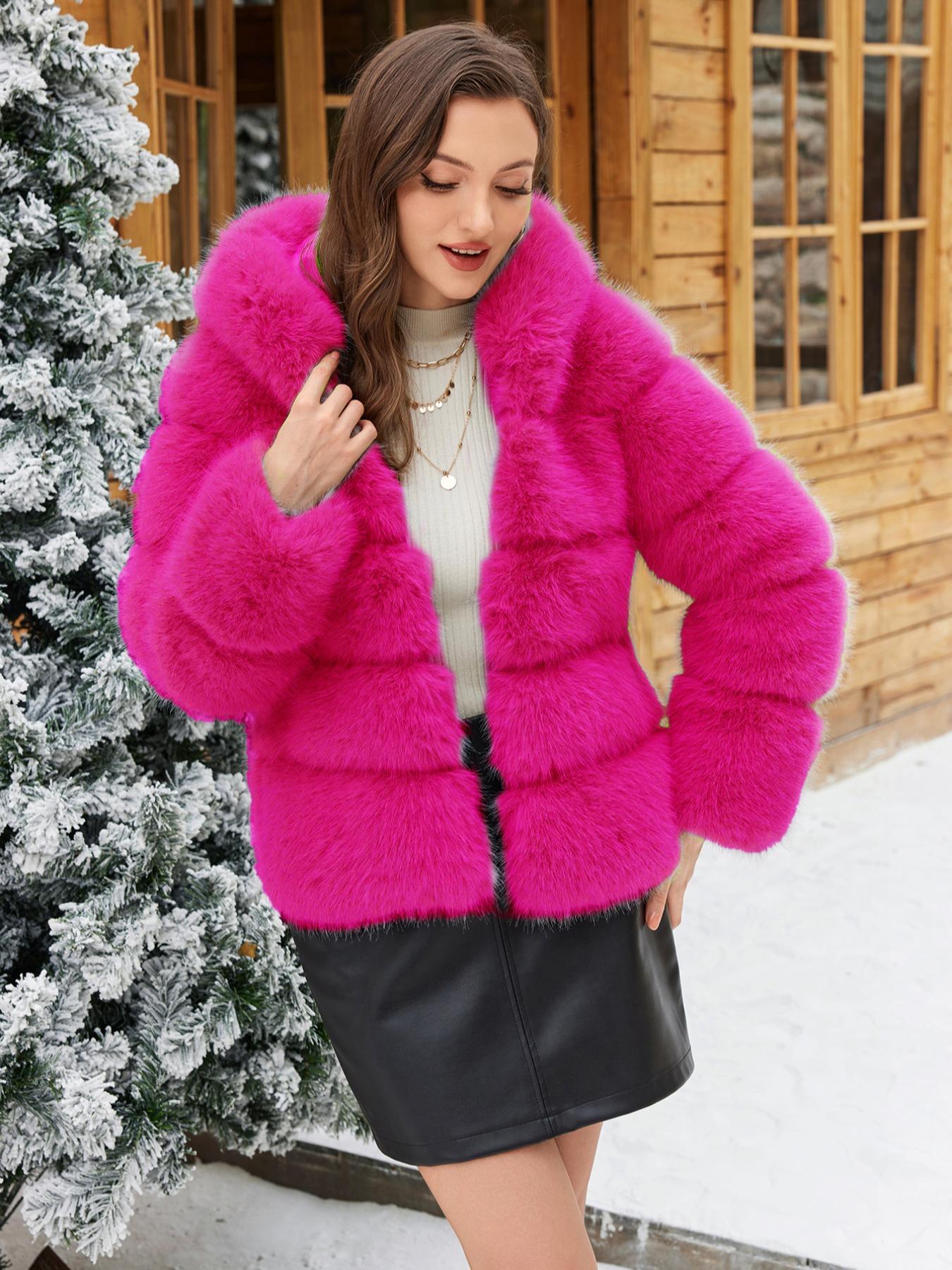 Women's Solid Color Faux Fur Jacket, Casual Long Sleeve Thermal Outerwear for Fall & Winter, Women's Clothing for Daily Wear