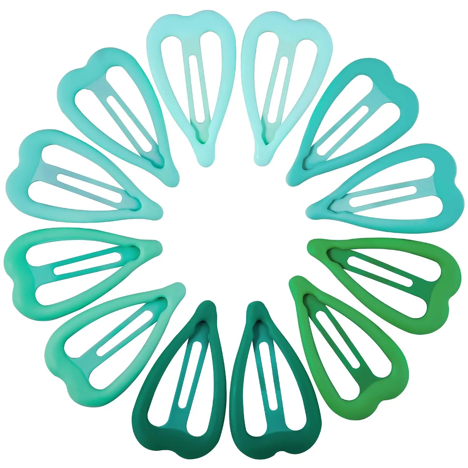 12 count Metal Snap Hair Clips Heart Shape Barrettes for Women Non Slip Accessories For Thick and Thin Fine Hair,Green,1.9 x 1.1 Inches.