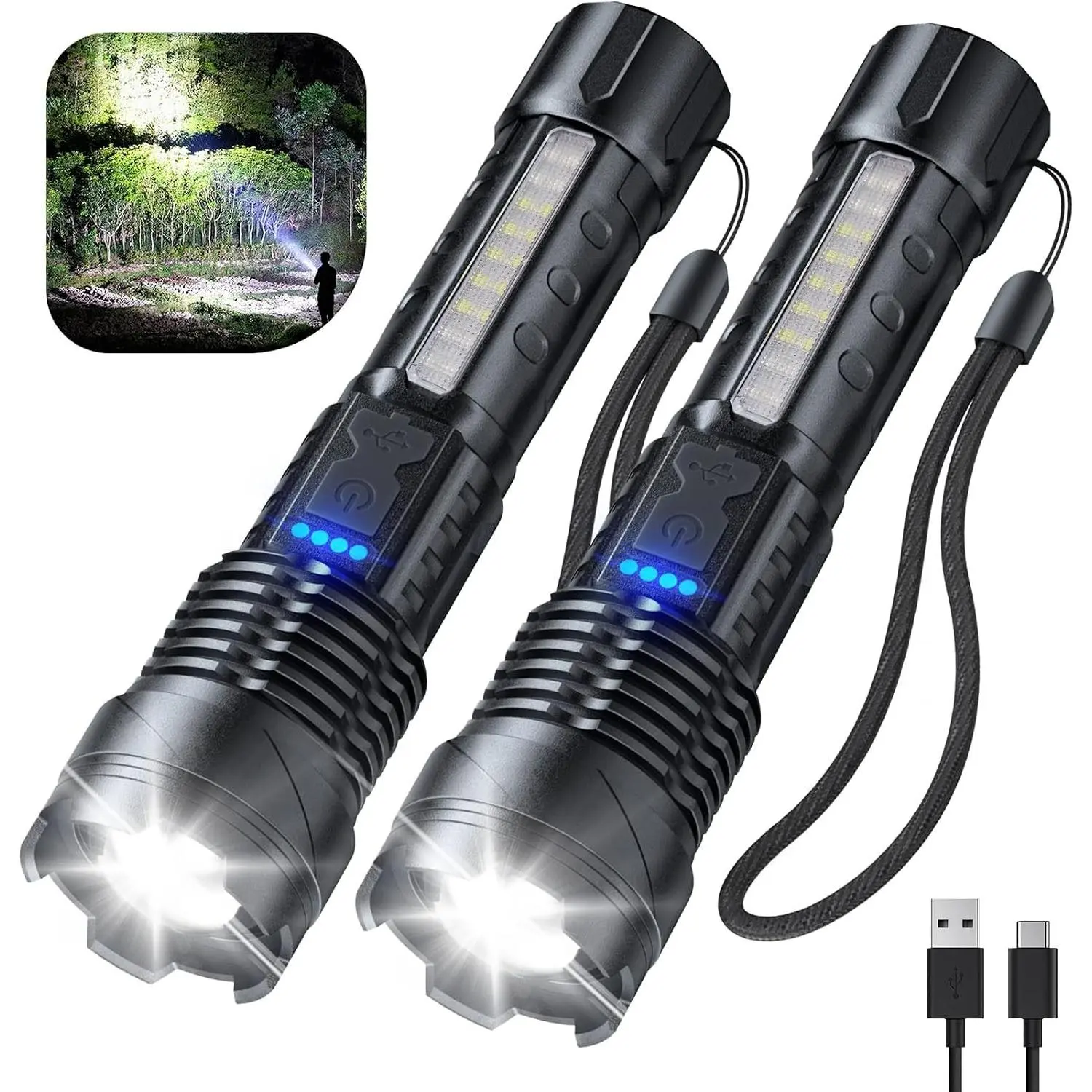 Flashlight High Lumens Rechargeable 2 Pack, 90000 Lumen Super Bright LED Flashlights with 7 Light Modes, IPX6 Waterproof, Powerful Handheld Flashlight for Camping Home EmergenciesGift