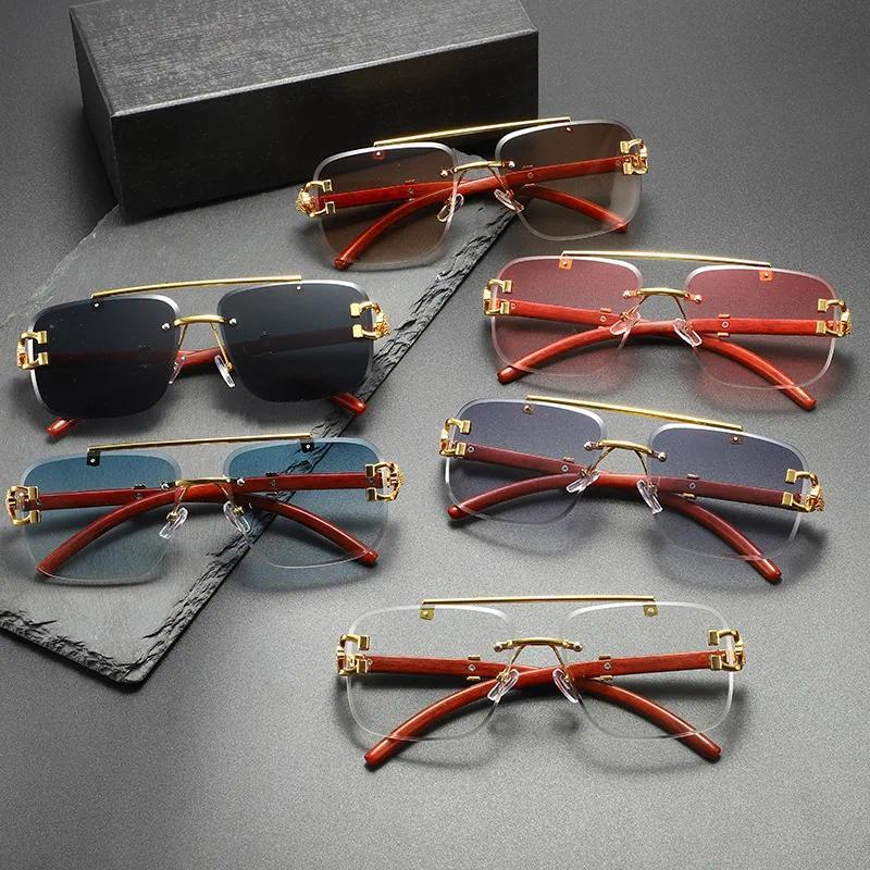 Fashion Rimless Luxury Brand Pilot Sunglasses Men Square Driving Eyewear Women Outdoor Driving Eyeglasses Sun Sunglasses