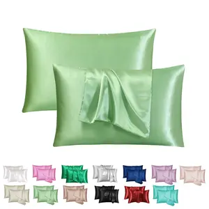 2/4-Pack Light Green Imitation Silk Satin Pillowcases - Silky & Cooling Summer Pillow Covers for Hair & Skin - Luxurious Envelope Closure, Wrinkle Resistant Beauty Sleep Bedding for Women Men (No Pillow Core)