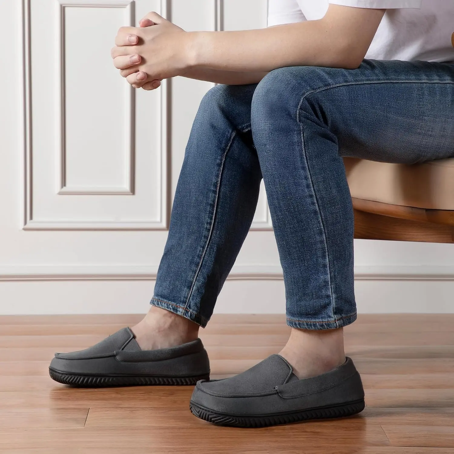 Men's  Flannel Lined Loafer Slipper |   Faux Suede Upper, Soft Step-In Comfort, Durable Rubber Sole, Indoor Outdoor