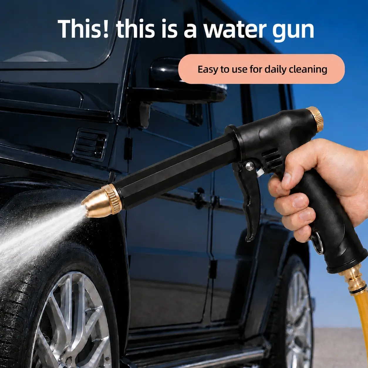 Portable Water Gun Sprayer, Adjustable Garden Hose Nozzle with Brass Tip for Car Wash, Garden Watering, Patio Rinsing and Pet Bathing