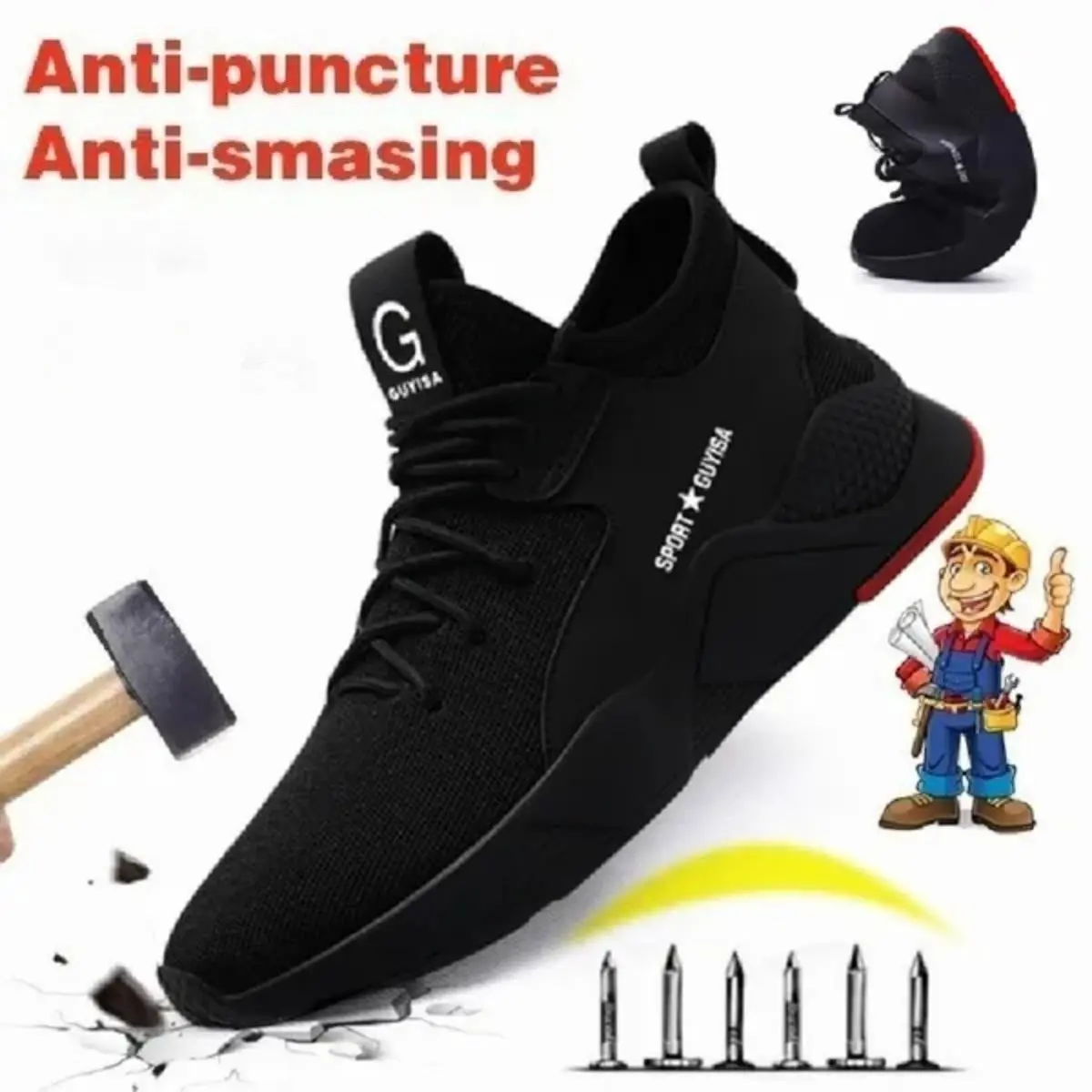 Steel Toe Shoes Kevlar Fiber Safety Shoes for Men Breathable Work Shoes Hiking Climbing Shoes Labor Shoes Anti Collision Shoes Plus Size