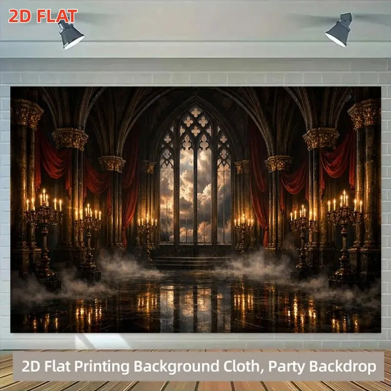 2D Flat, 1pc banner Printing Backdrop Banner , Grand Gothic Palace Interior Background Cloth Party Banner, Durable Photography Backdrop for Indoor & Outdoor Events, Birthdays, And Celebrations, No Power Needed